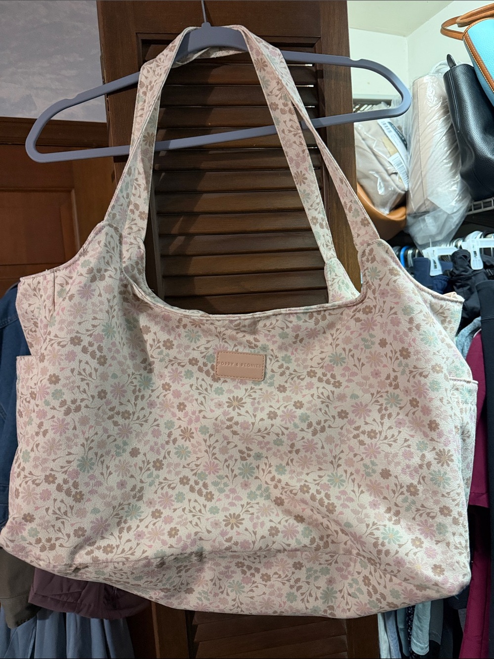 Poppy & Peonies Pastel Floral Canvas Tote in Pink and Cream